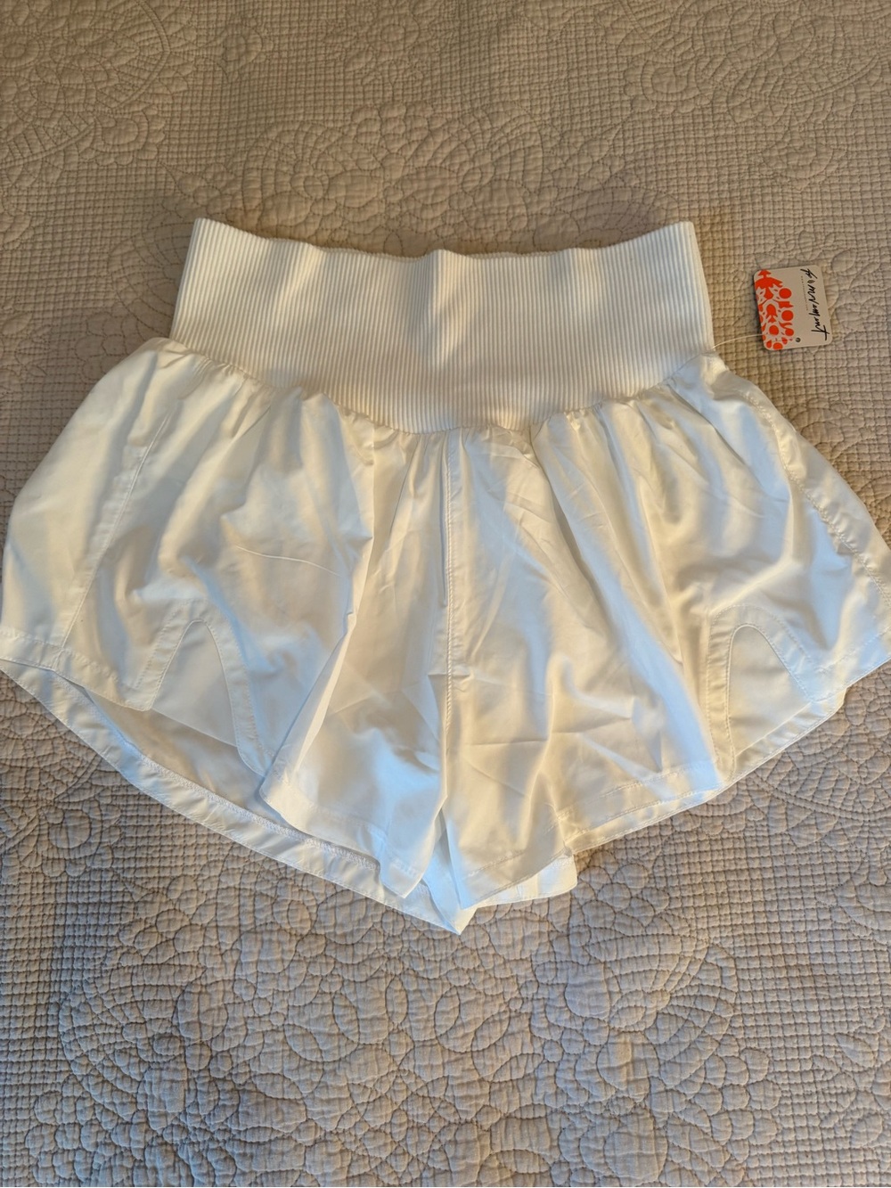 Free People White Ribbed-Waist Athletic Shorts